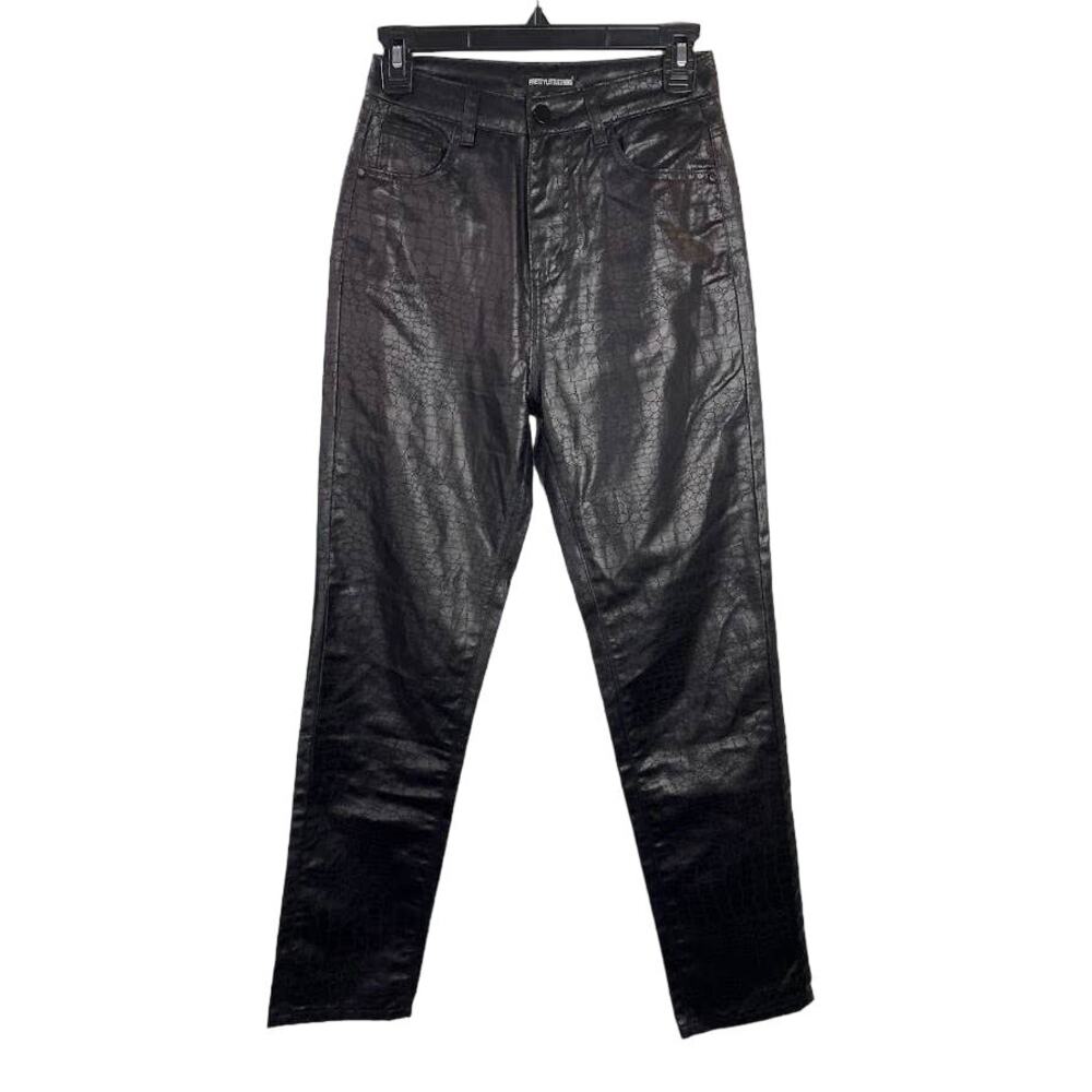 Faux Leather Black Pants Womens Size 4 High Rise Straight Leg Casual Cotton